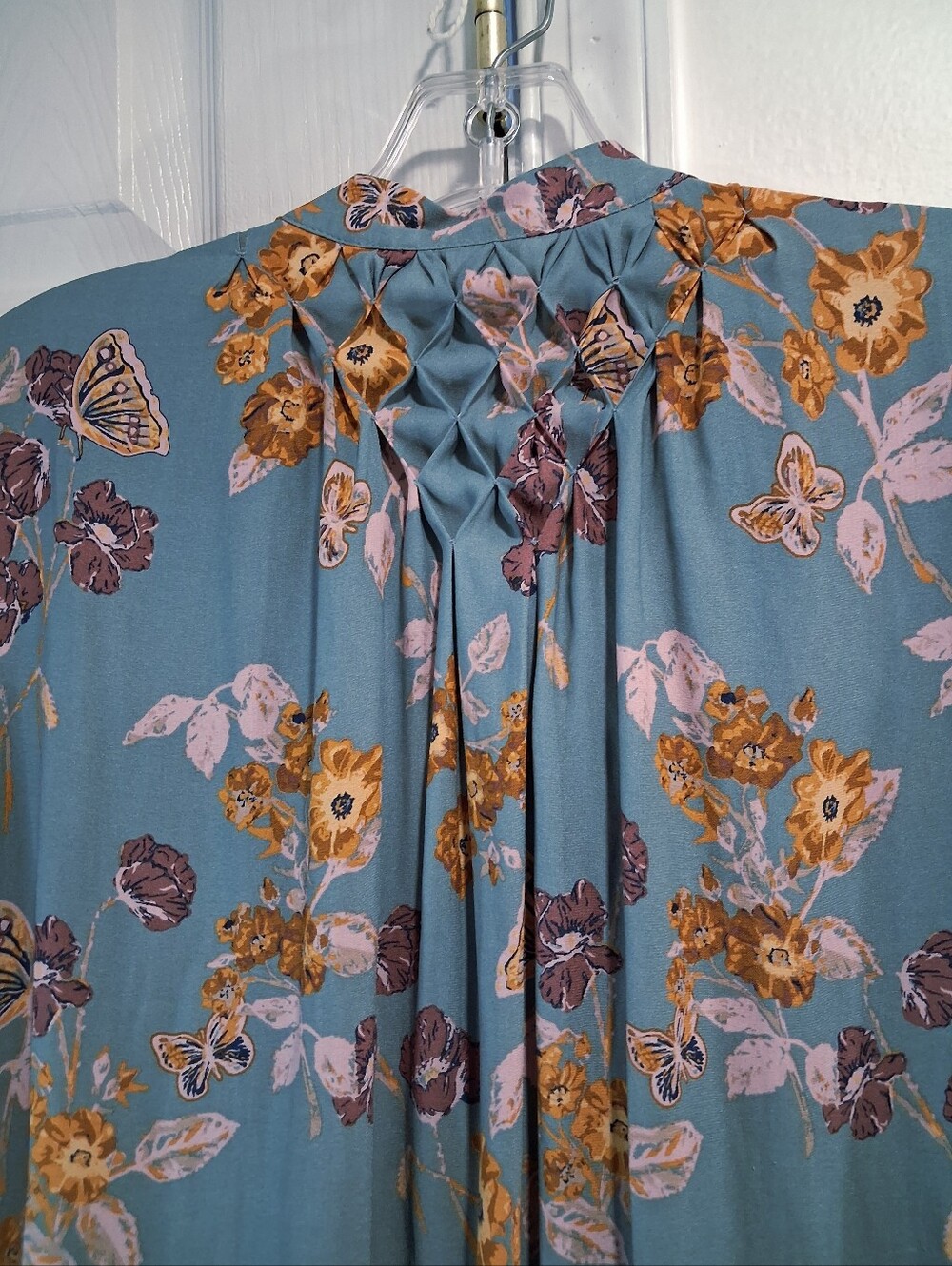 Free People Dusty Blue Floral Smocked Tunic - Picture 7 of 12